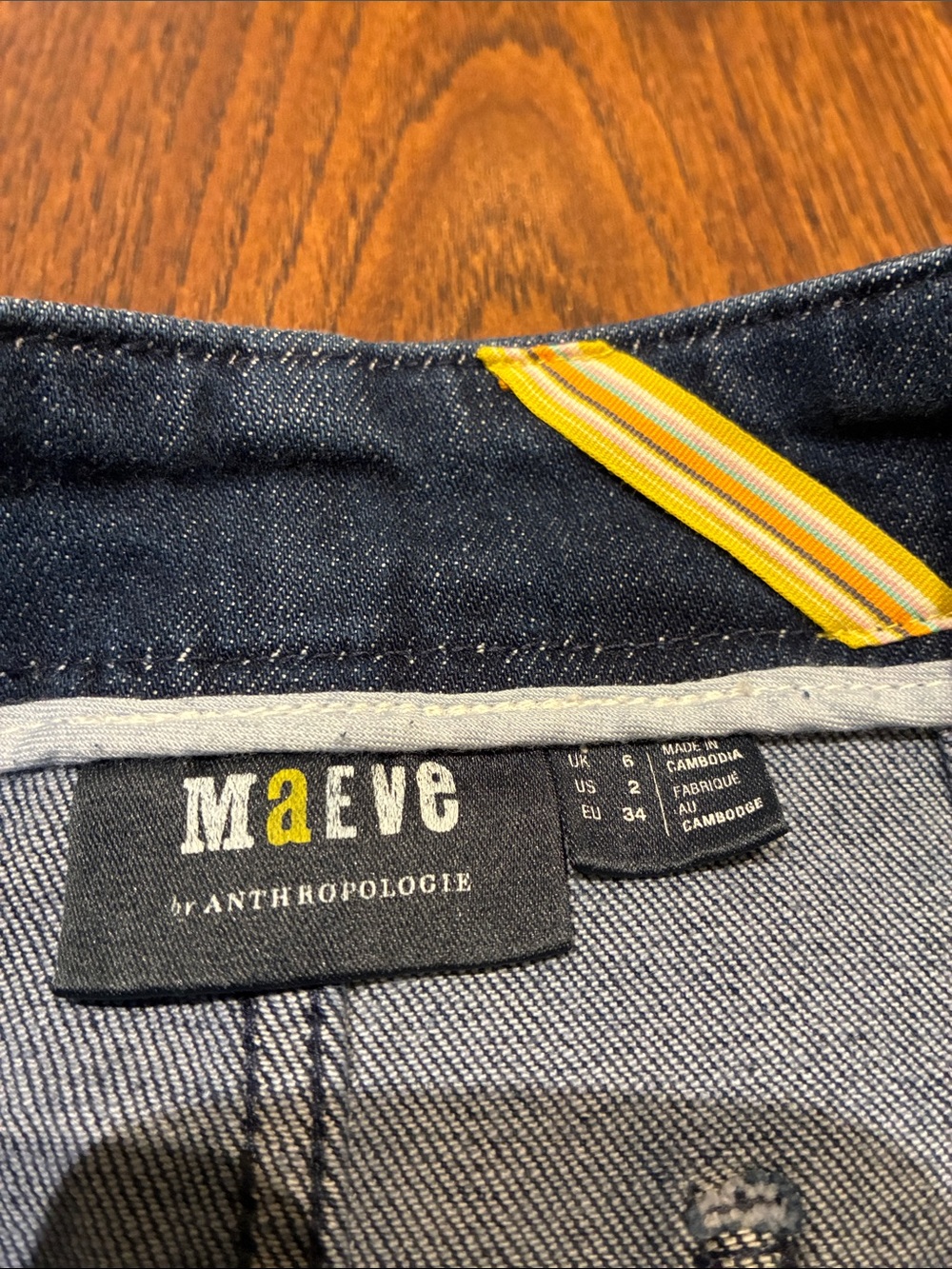 Maeve Dark Blue Denim Pencil Skirt with Scalloped Side Trim - Picture 4 of 11